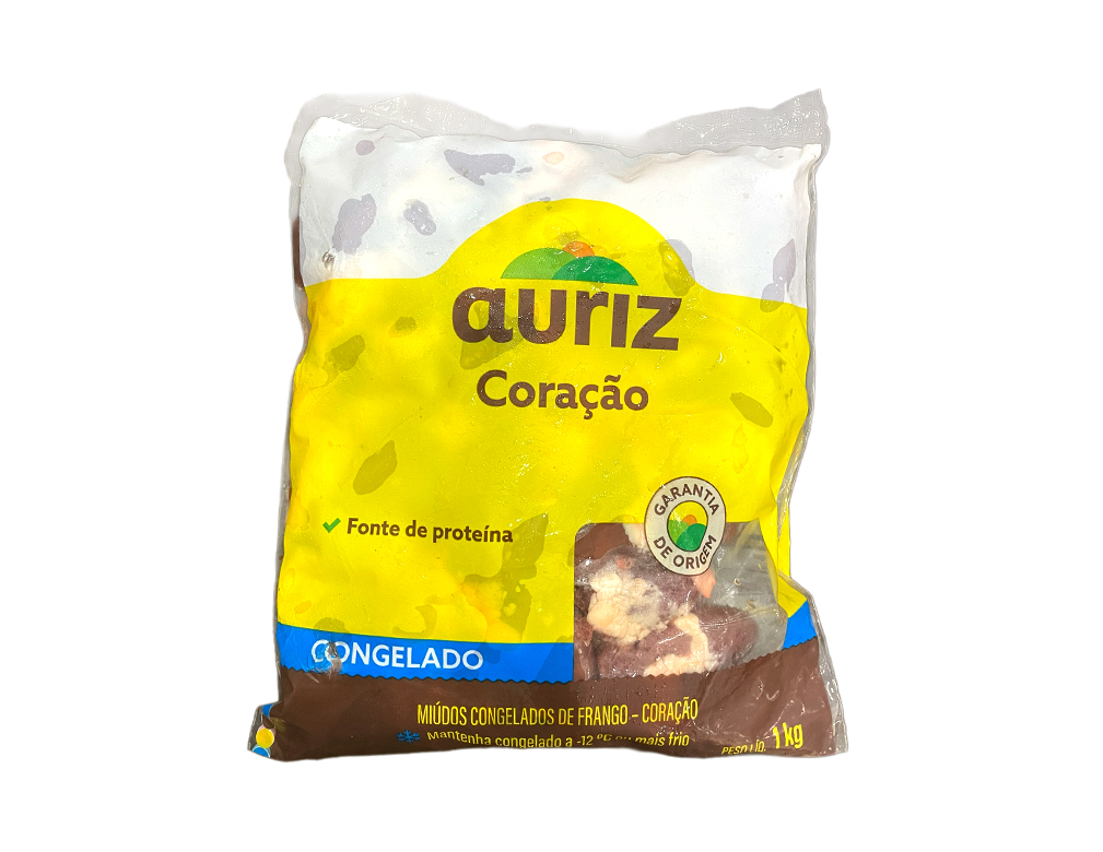 CORAÇÃO DE FRANGO CONGELADO AURIZ 1 KG (CX 20 PCT)